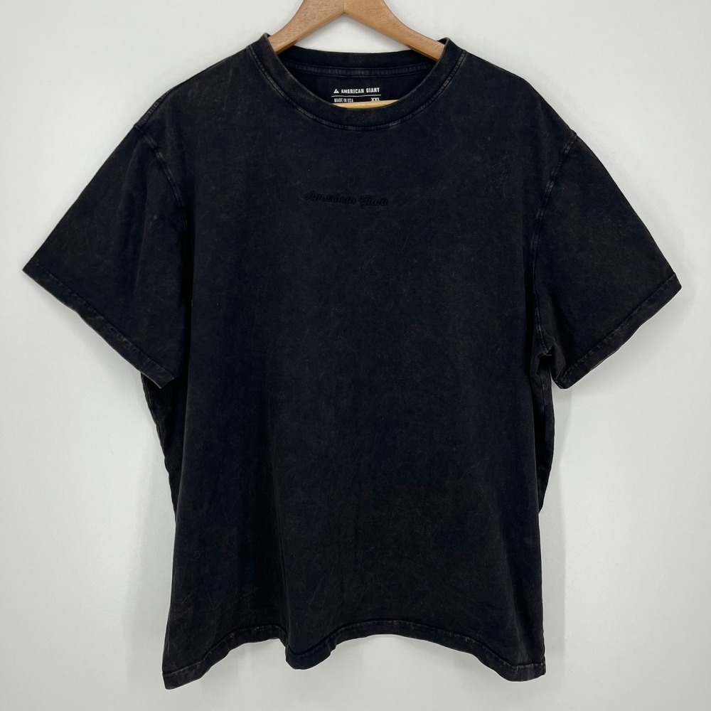 American Giant Mens XXL Mineral Wash Black Embroidered Logo T-Shirt Made in USA